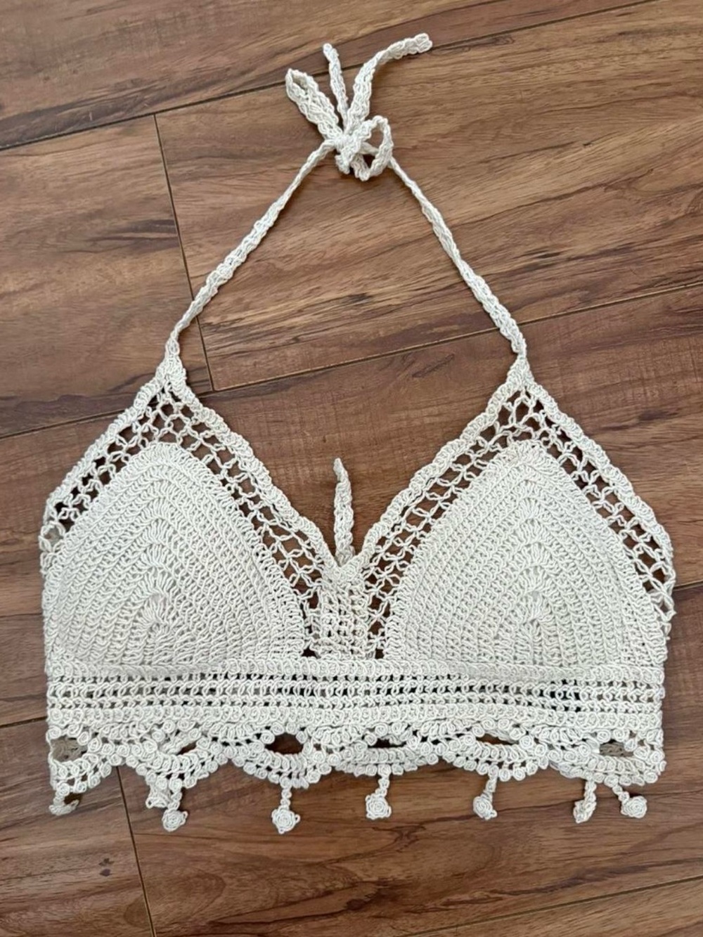 Crochet Halter Bralette in Cream